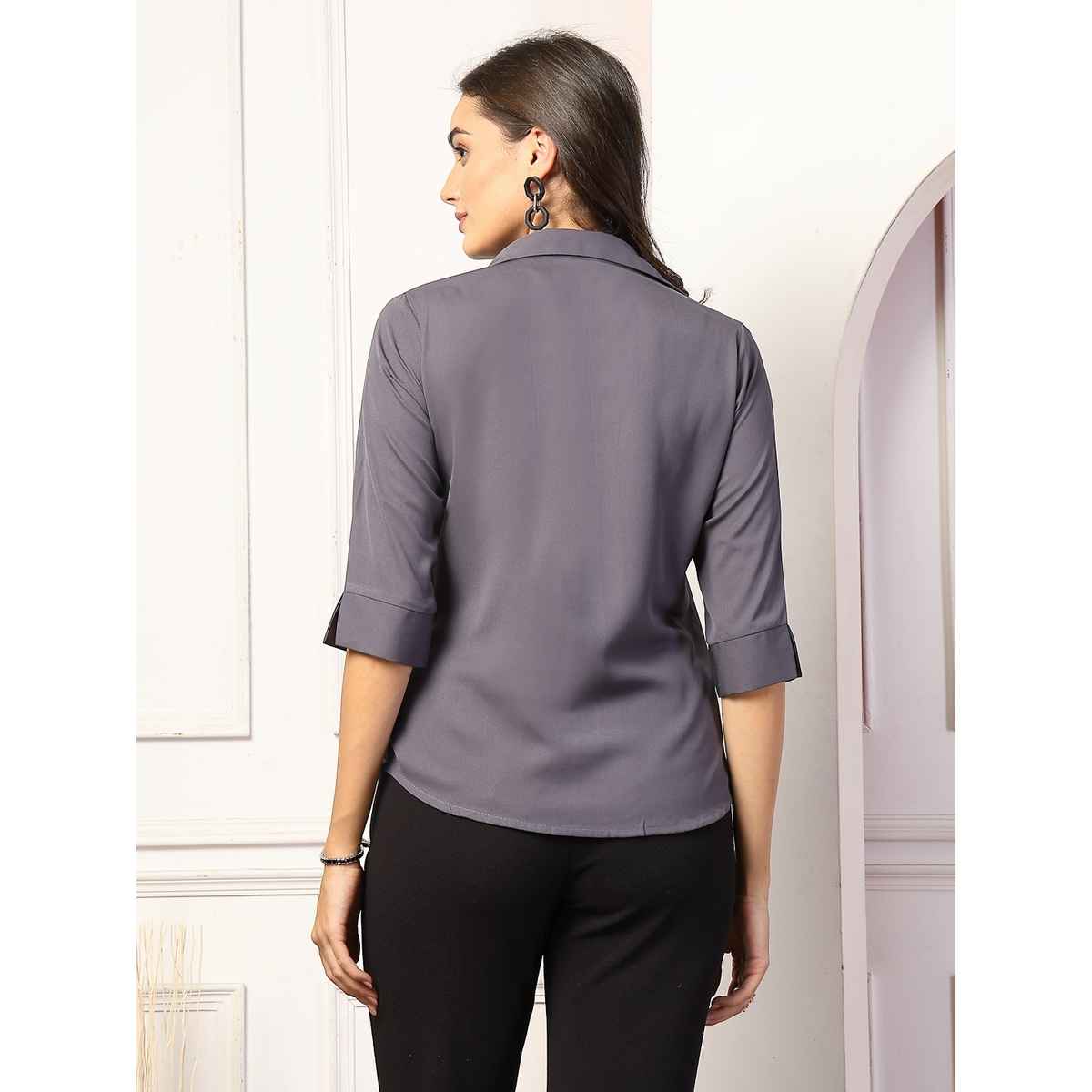 Style Quotient Women Solid Polymoss Regular Casual Shirt | L | AW24SQARTI - Grey
