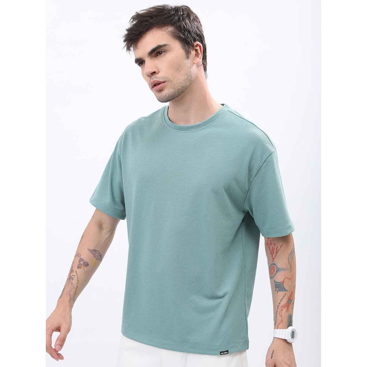 HIGHLANDER Men's Popcorn Structured Oversized T-shirt | Sea Green - M