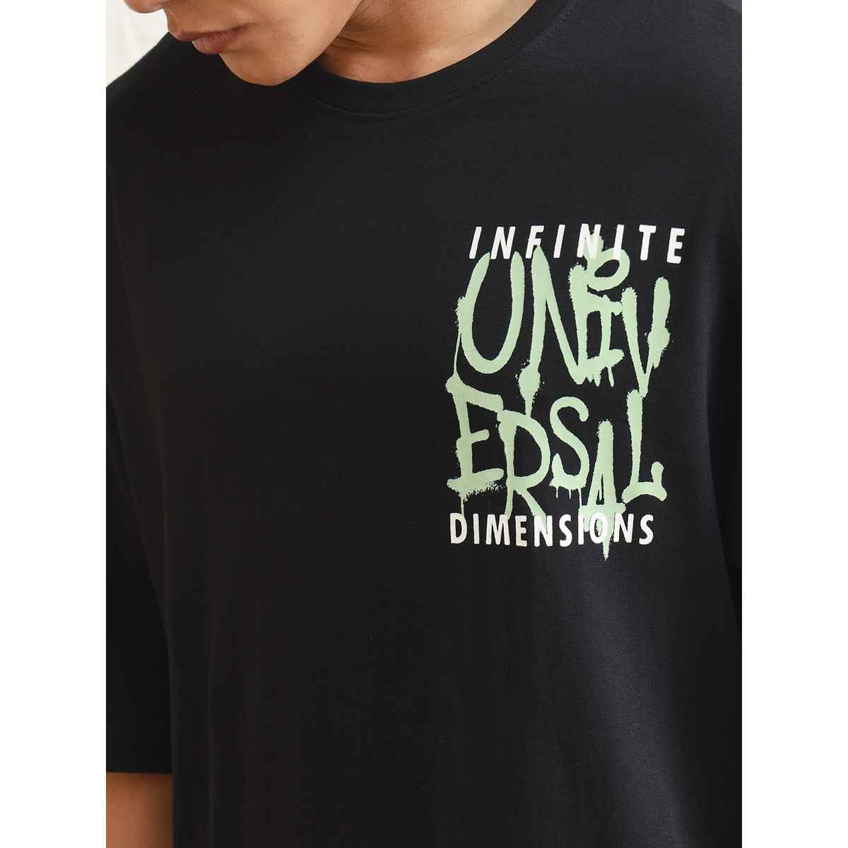 Hubberholme Men's Graphic Printed Drop Shoulder Relaxed Fit T-shirt | Black - XL