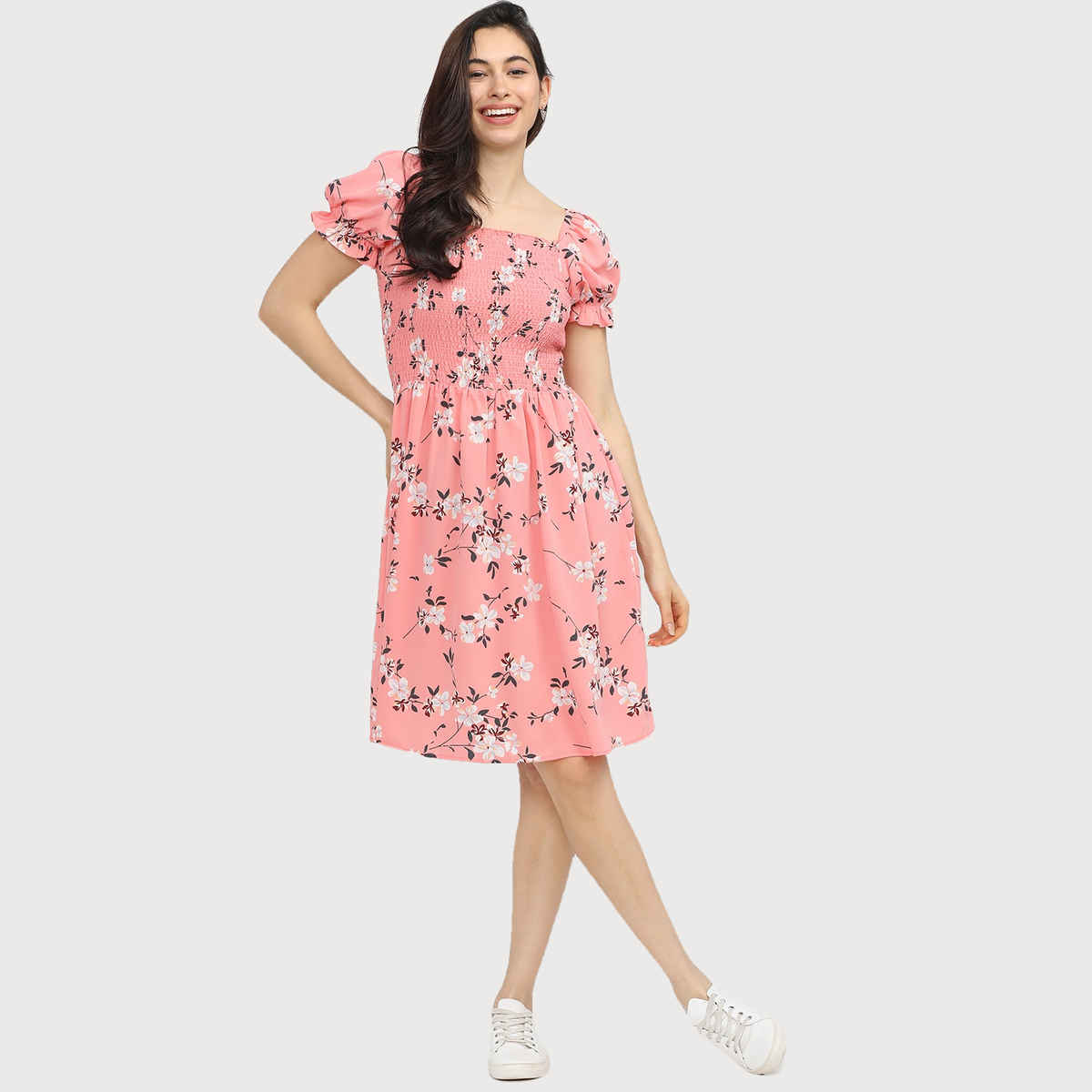 Tokyo Talkies Women's Coral Floral Dress | Pink & White - S