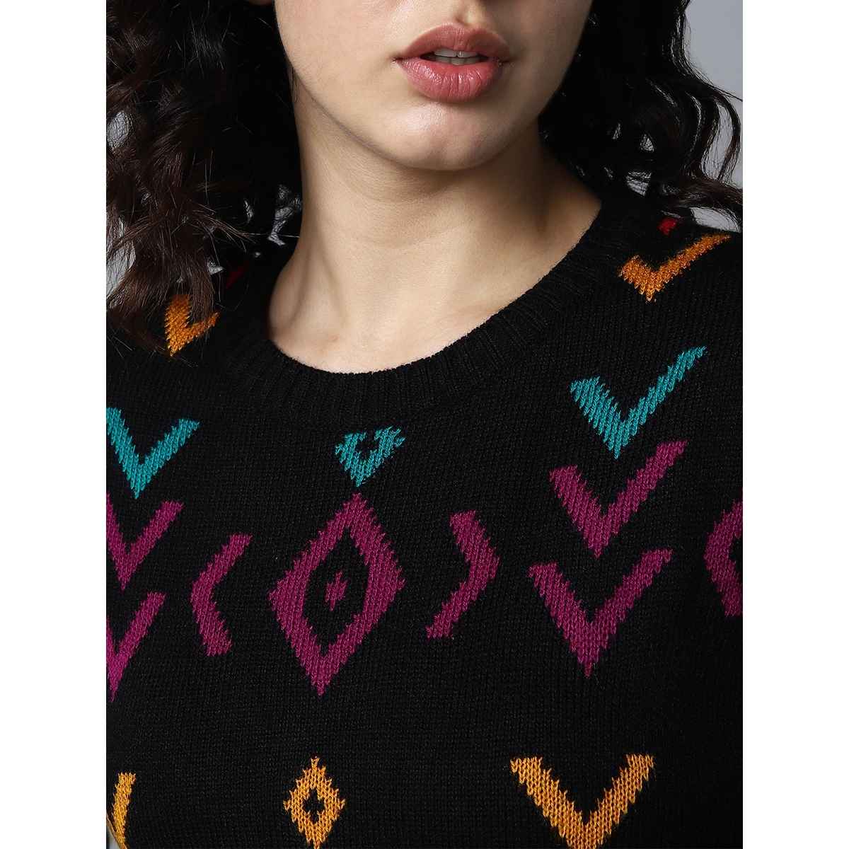 High Star Women's Geometric Printed Pullover | Black - S
