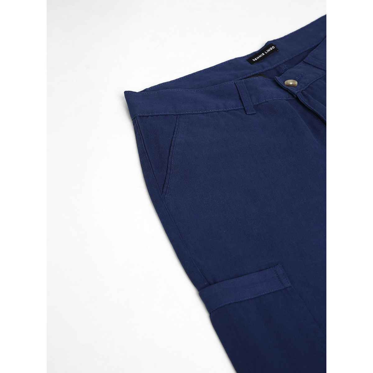 Dennis Lingo Men's Mid Rise Plain Casual Cargos Trousers | DLMWTS23012 NV-28 | Navy | 28