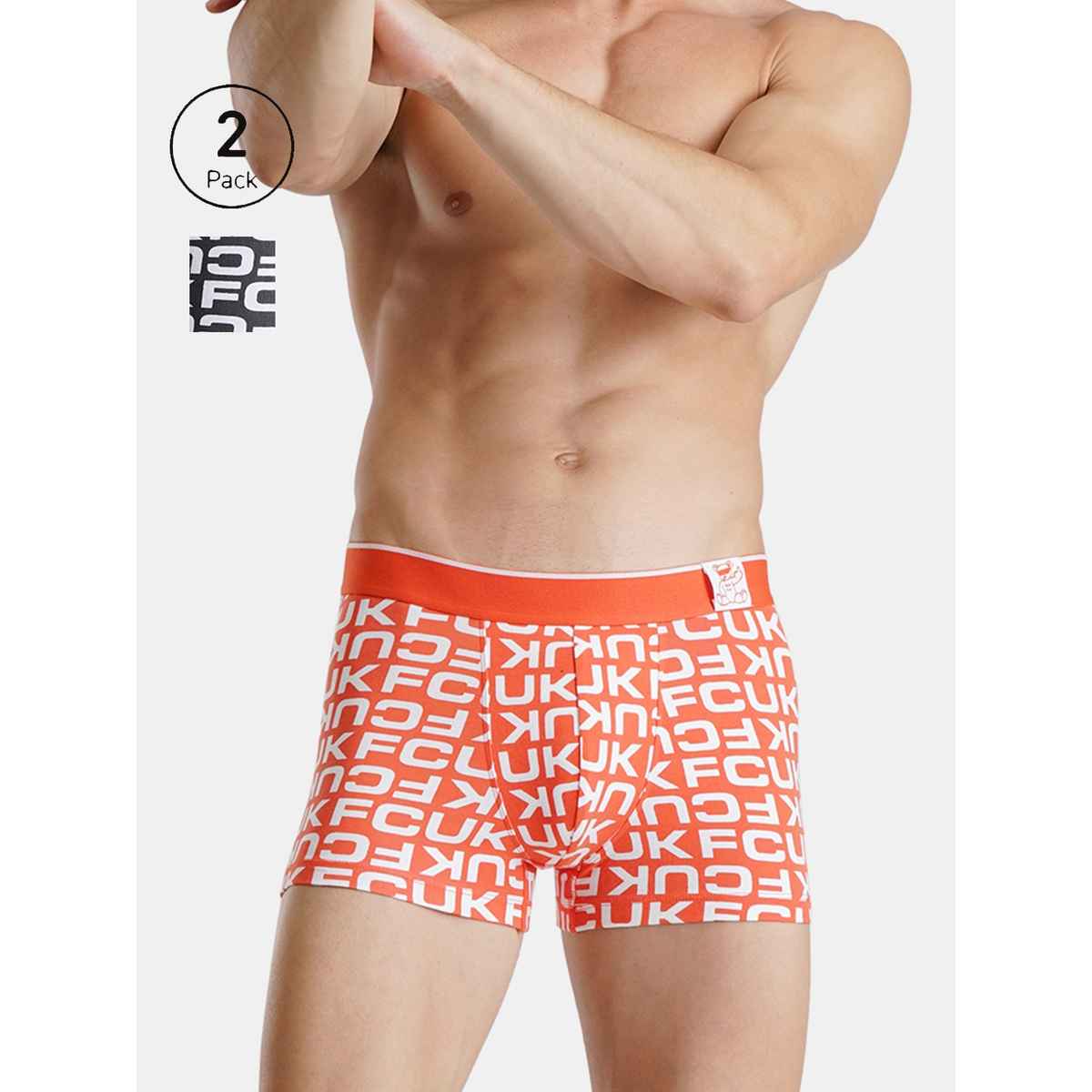 Fcuk Flex Newbold | Men s Printed Trunks Pack of 2 | Black Aop | Flame | M