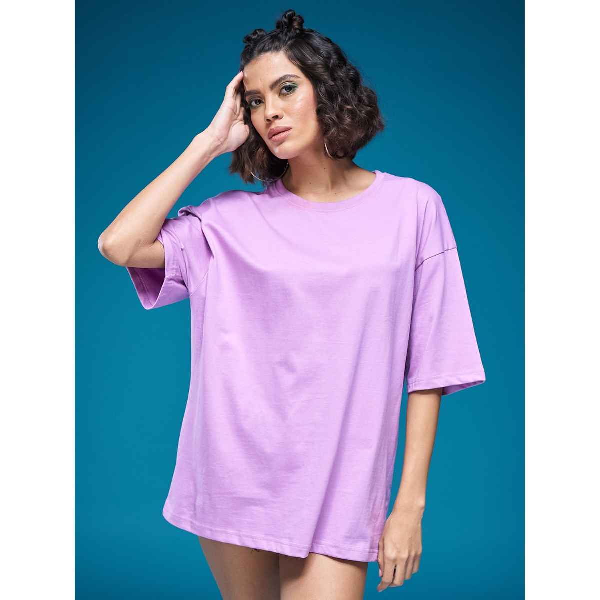Smartees Women's Oversize Fit Printed T-shirt | Lavender - M