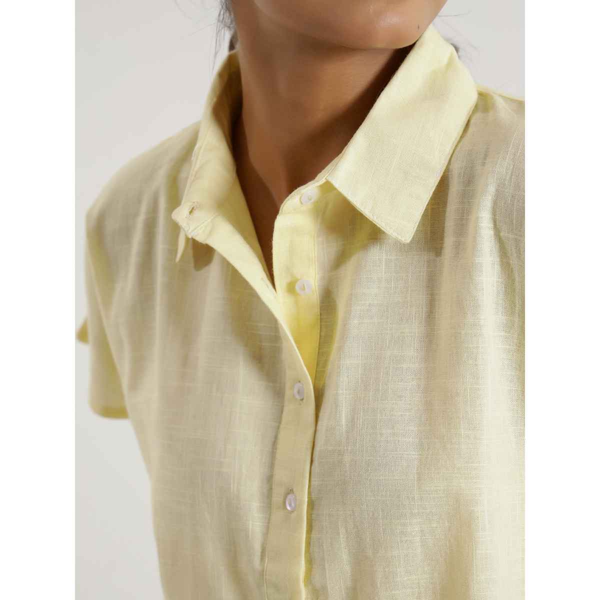Sanskrutihomes Pure Cotton Shirt Collar Night Suit | Yellow | S
