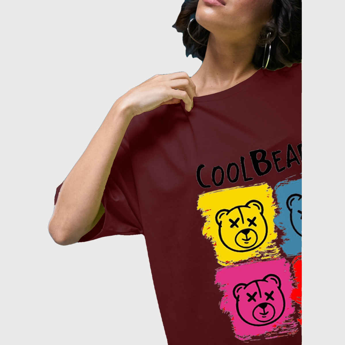 Smartees Womens Oversize Printed T-shirt | WW - 2048 | Maroon - XL