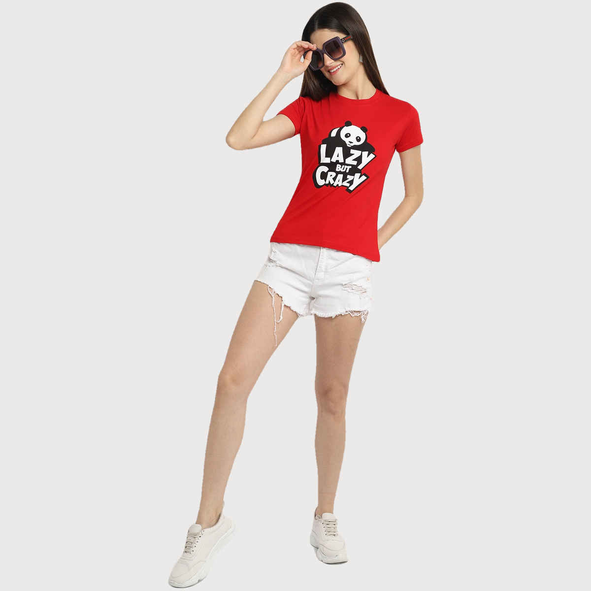 Fabflee Women Regular Cotton Printed Round Neck Tshirt | Red | FAB-WT-37 | S