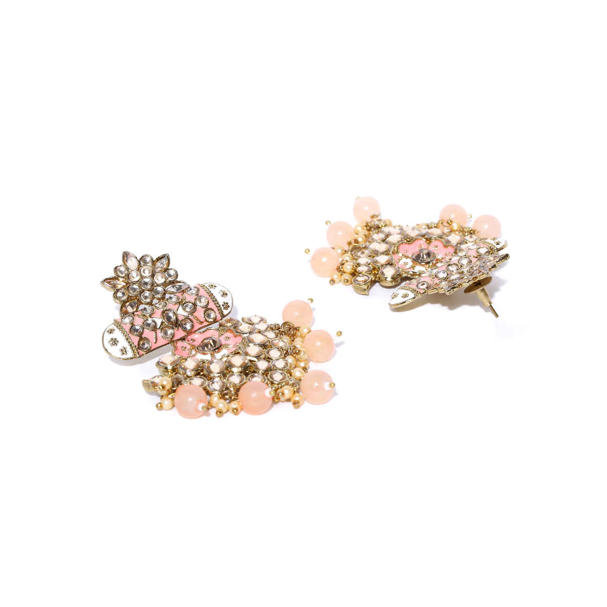 Priyaasi Gold-Plated Stone Studded Meenakari Earrings with Beads Drop in Peach Color
