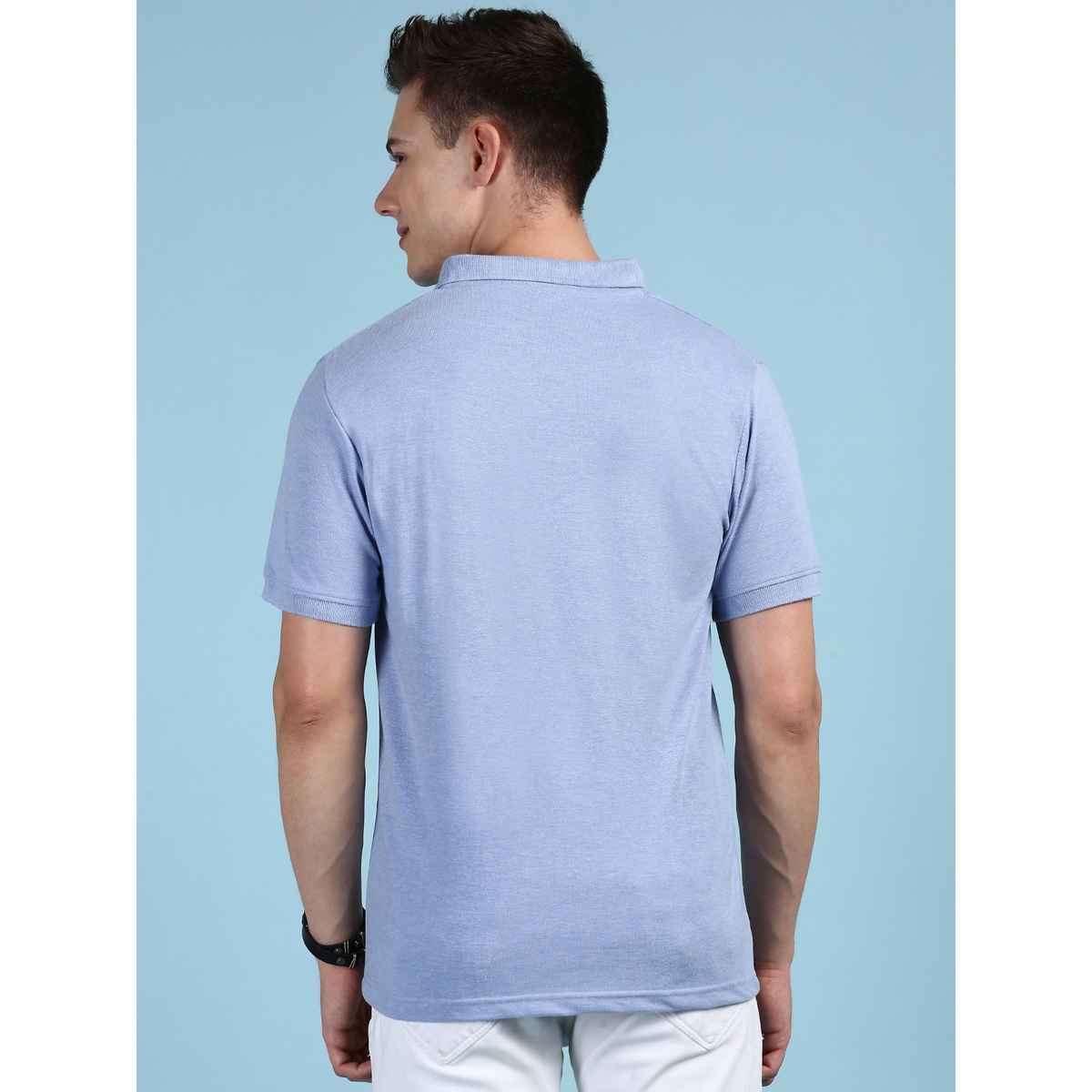 Lux Cozi Men's Solid Cotton Polo T-shirt with Pocket | Oxy Blue - XXL