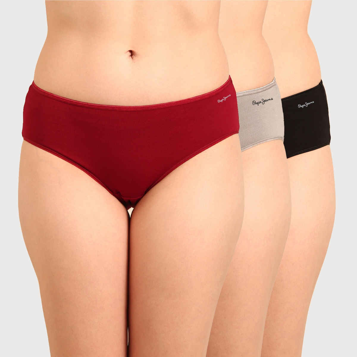 Pepe Jeans Womens Garnet Red Combo Premium 100% Cotton Women Hipster  - Pack of 3 (XL) Breathable