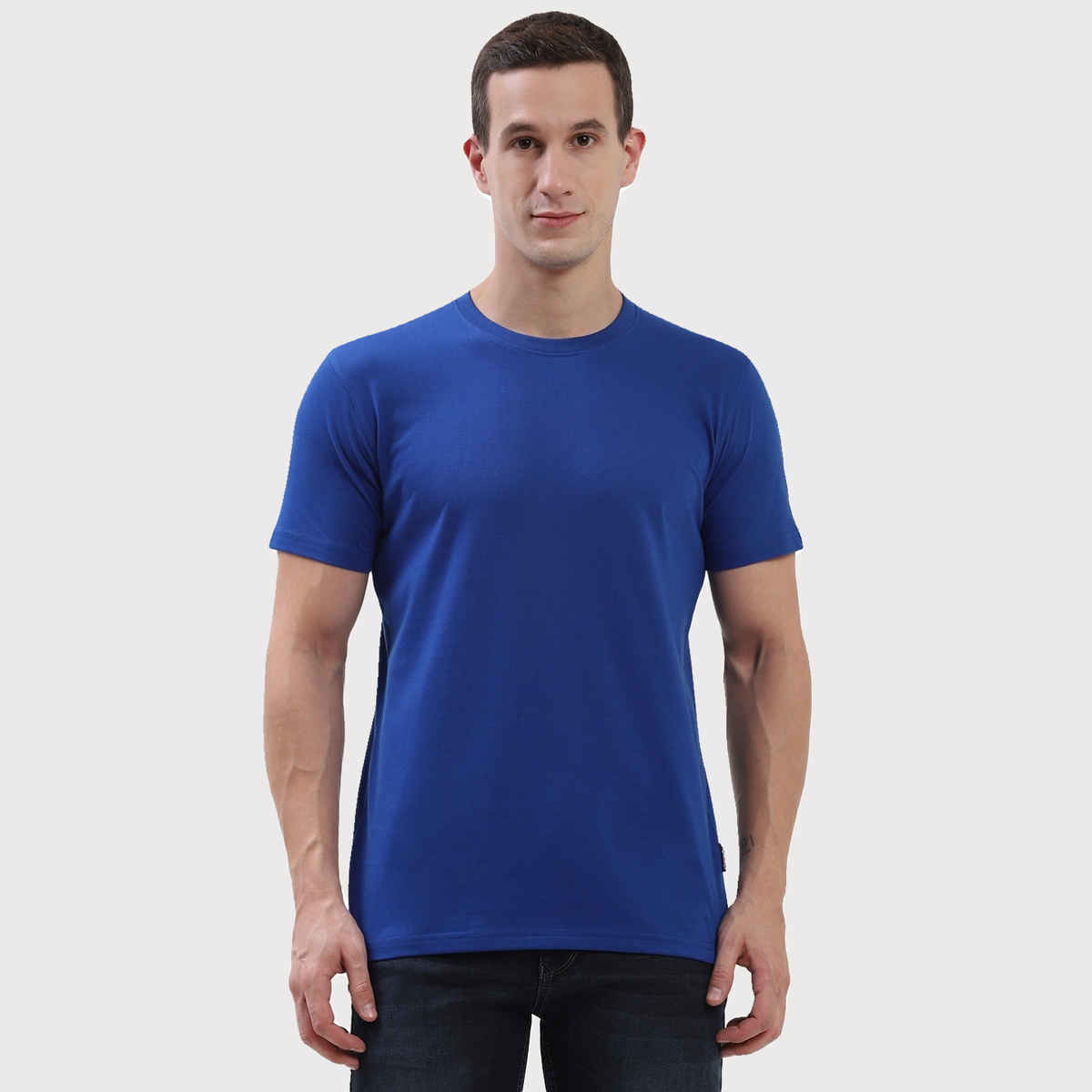 hummel Men's Cam Round Neck Solid Regular Fit Cotton Poly T-shirt | Blue - M