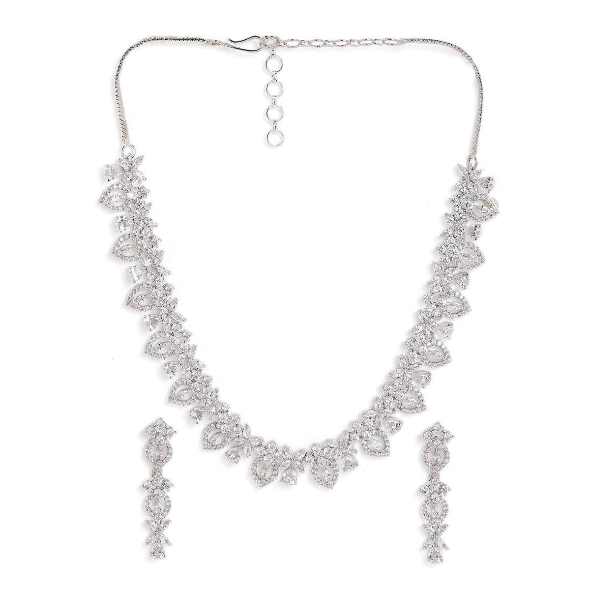 Priyaasi Silver Plated American Diamond Stone Studded Jewellery Set