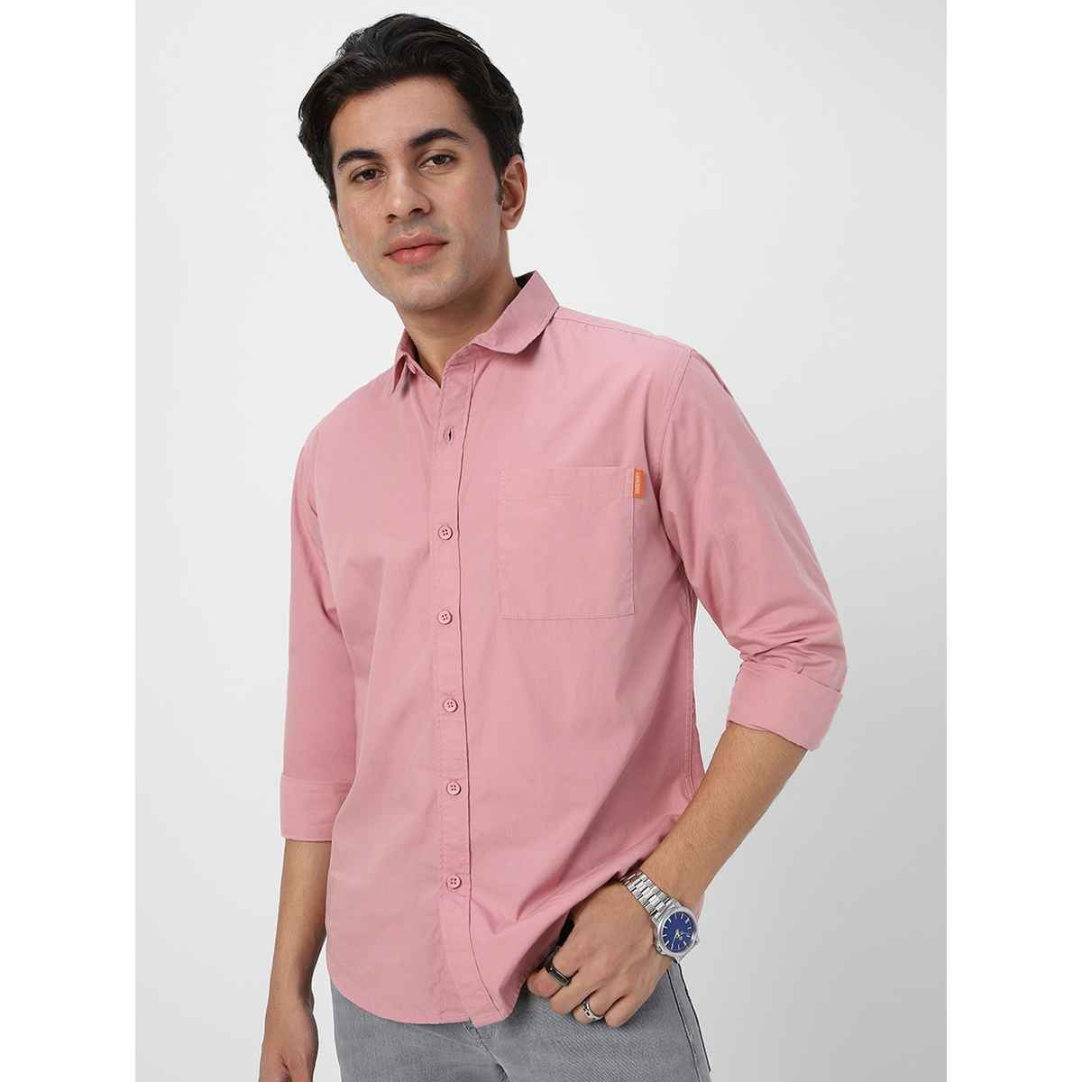 Urbano Fashion Men's Regular Fit Casual Solid Full Sleeve Cotton Shirt | Pink - M