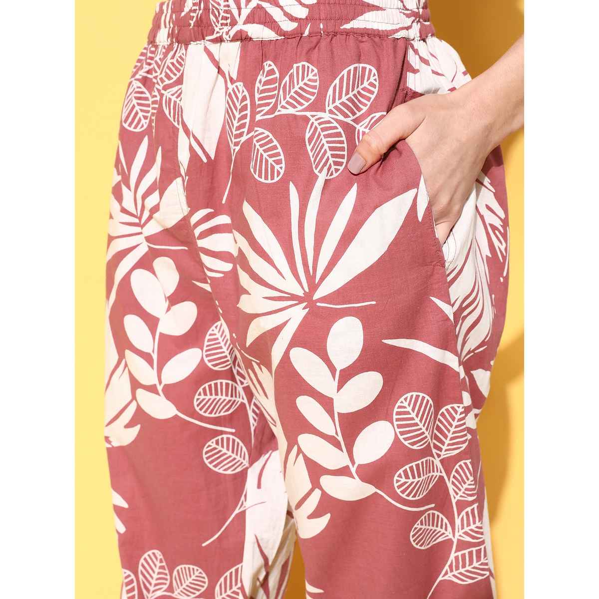 Sanskrutihomes Women Dusty Pink & White Pure Cotton Floral Printed Night Suit SE-NSP-94 | M
