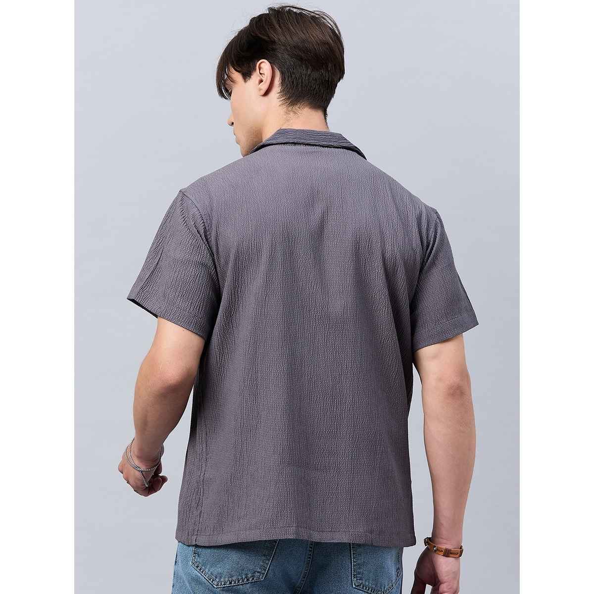 Style Quotient Men Self Design Dropped Shoulder Shirt | XL | SS24SQTIMBER - Grey