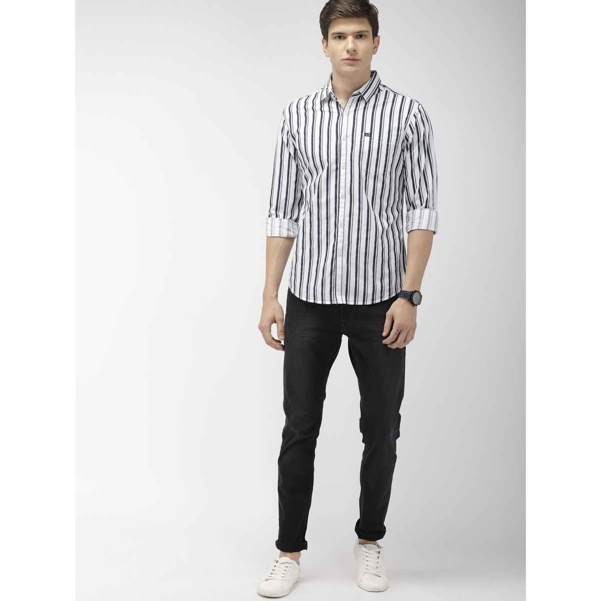 The Indian Garage Co Men's Slim Fit Multi Stripes Casual Shirt | White - L