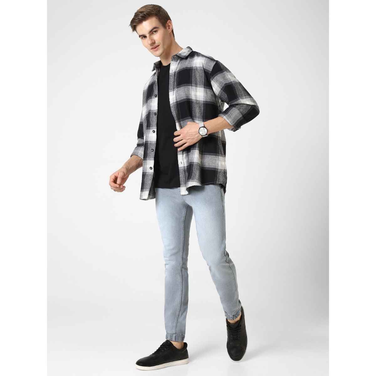 Urbano Fashion Men's Light Grey Slim Fit Stretch Jogger Jeans-36