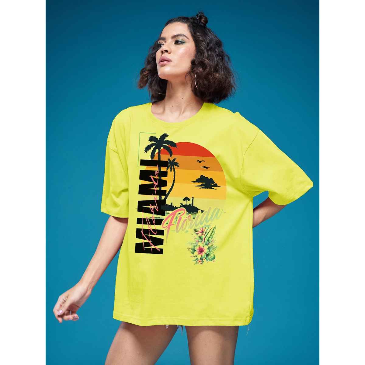 Smartees Women's Oversize Printed T-shirt | WW - 2058 | Lemon - M