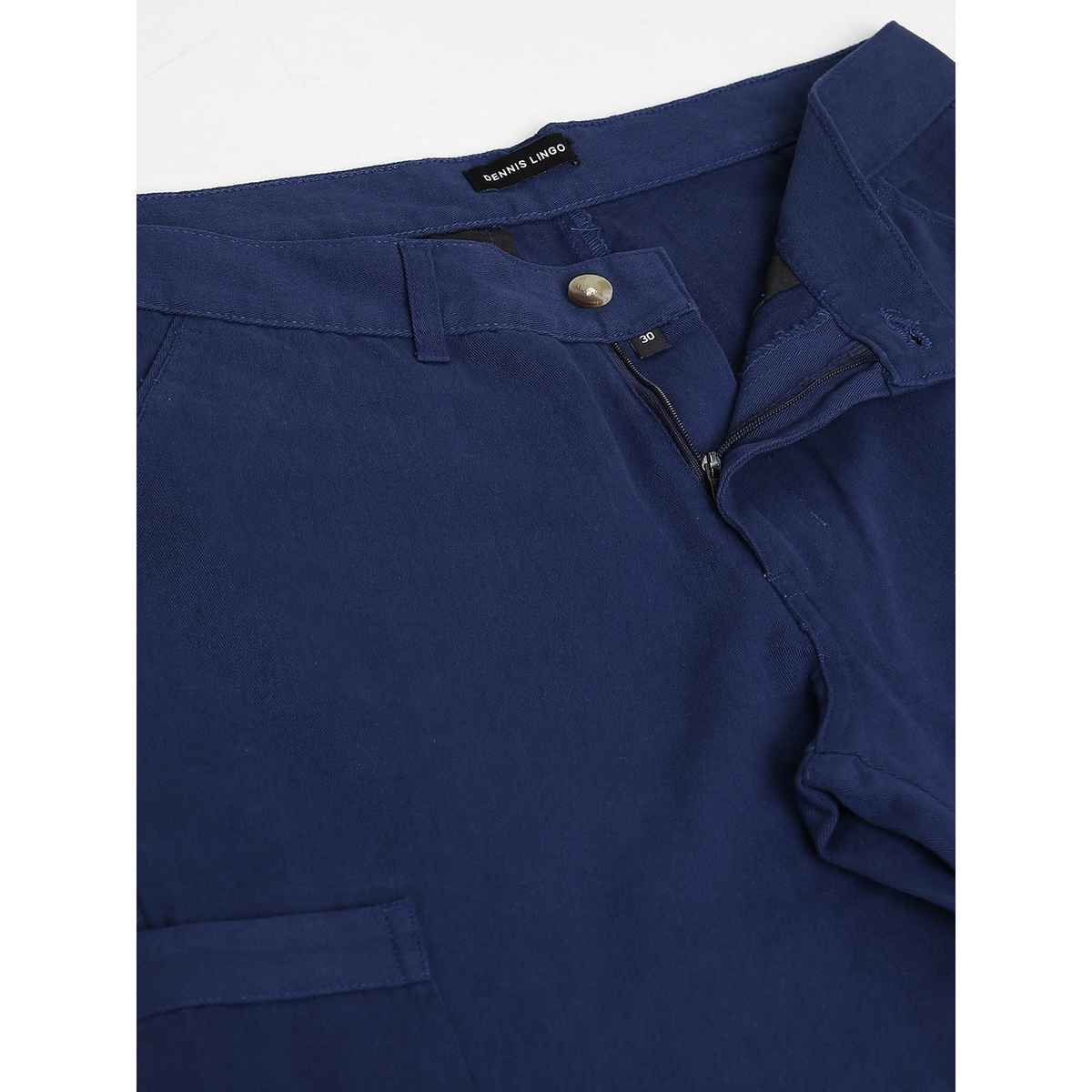Dennis Lingo Men's Mid Rise Plain Casual Cargos Trousers | DLMWTS23012 NV-28 | Navy | 28