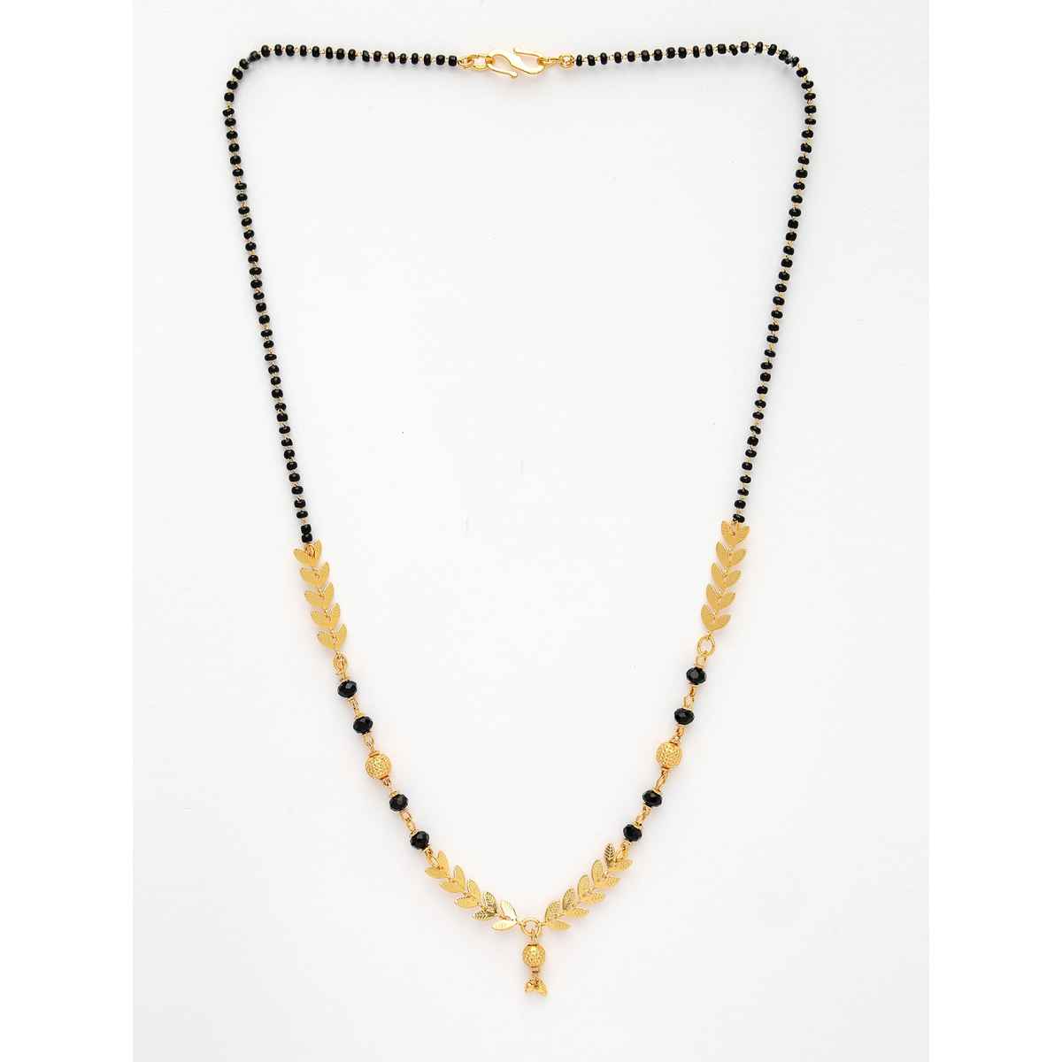 NVR Women's Short Mangalsutra Designs Gold Plated & Black Beaded Mangalsutra | NVR2722