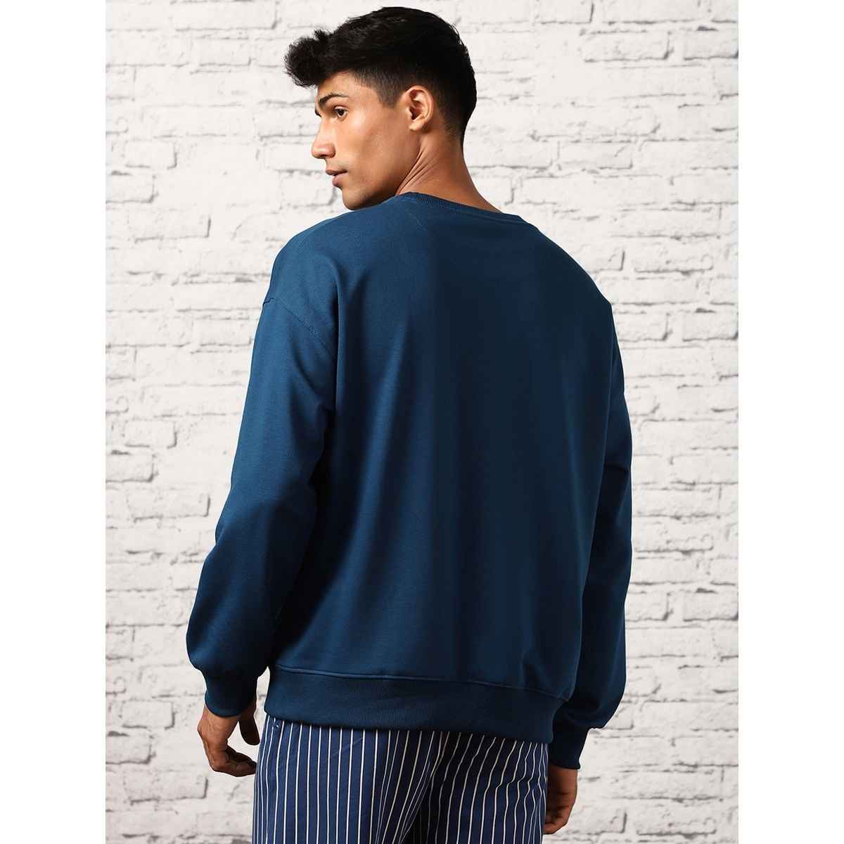 Nobero Men's Oversized Solid Sweatshirt | Navy Blue - XL