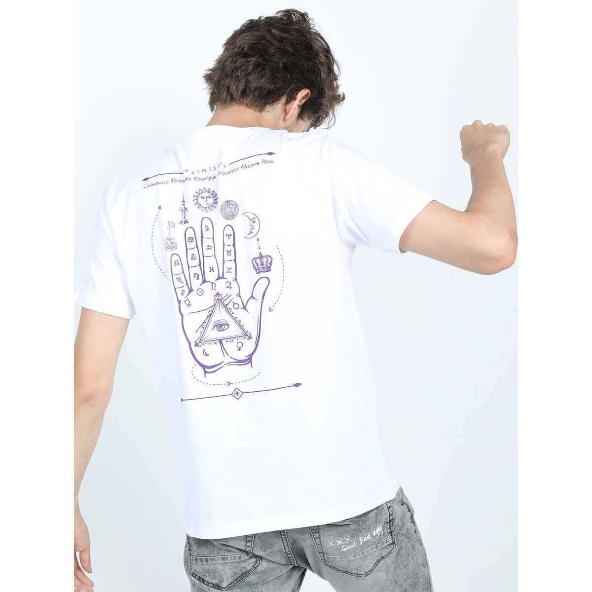 Locomotive Men's Round Neck Short Sleeve Slim Fit Printed T-shirt | White - L