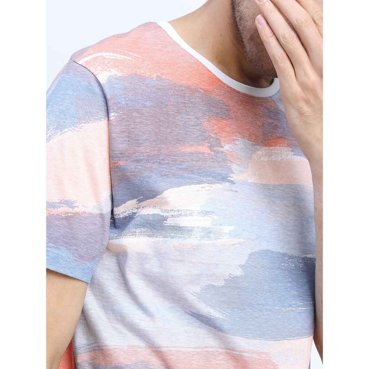 Locomotive Men's Round Neck Short Sleeve Slim Fit Printed T-shirt | Multicolour - XL