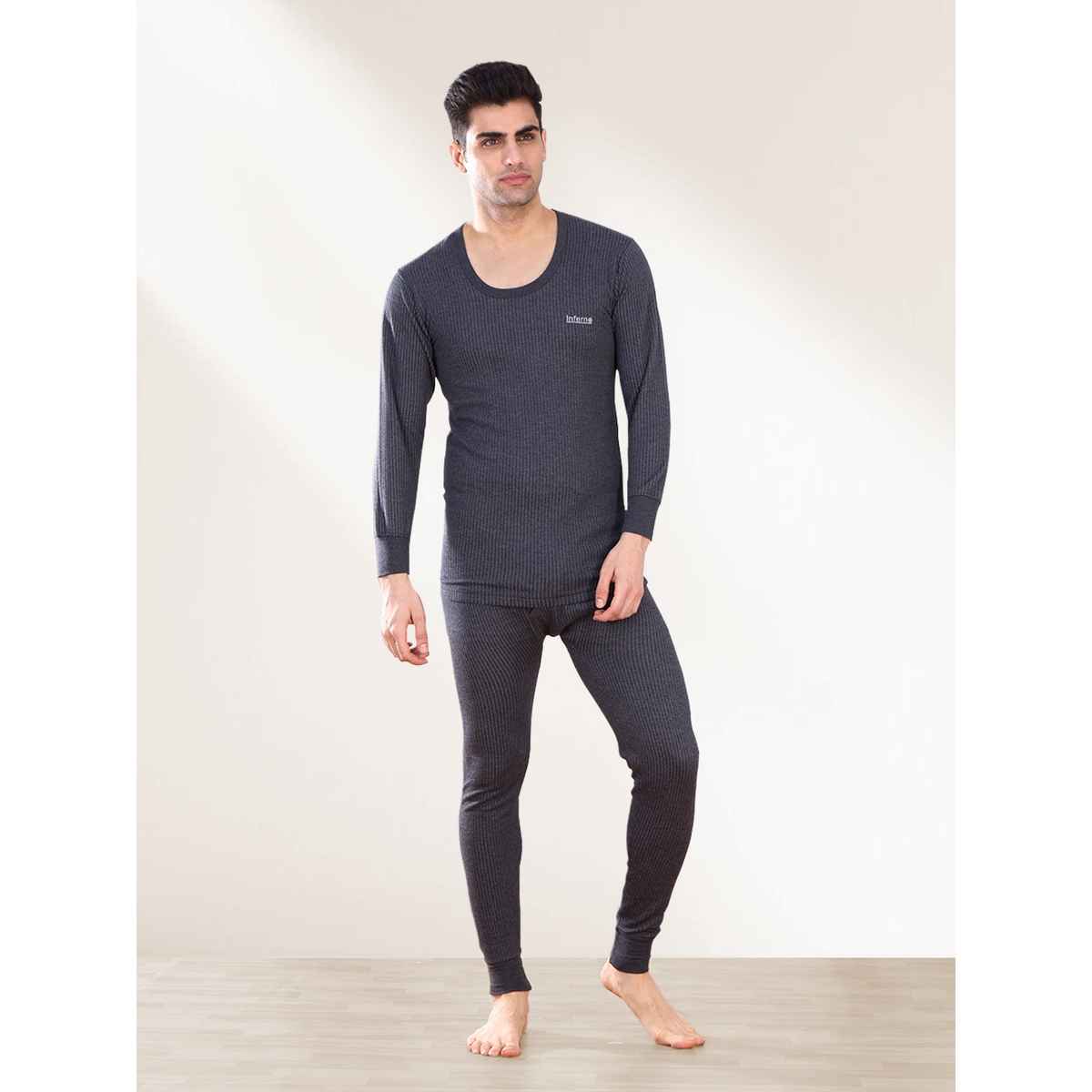 Lux Inferno Round Neck Full Sleeve Thermal Top For Men | Charcoal | 95 | XL