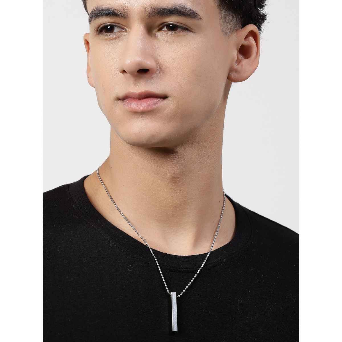 NVR Men's Silver - Toned Stainless Steel Rhodium Plated Chain With Pendant | NVR2112