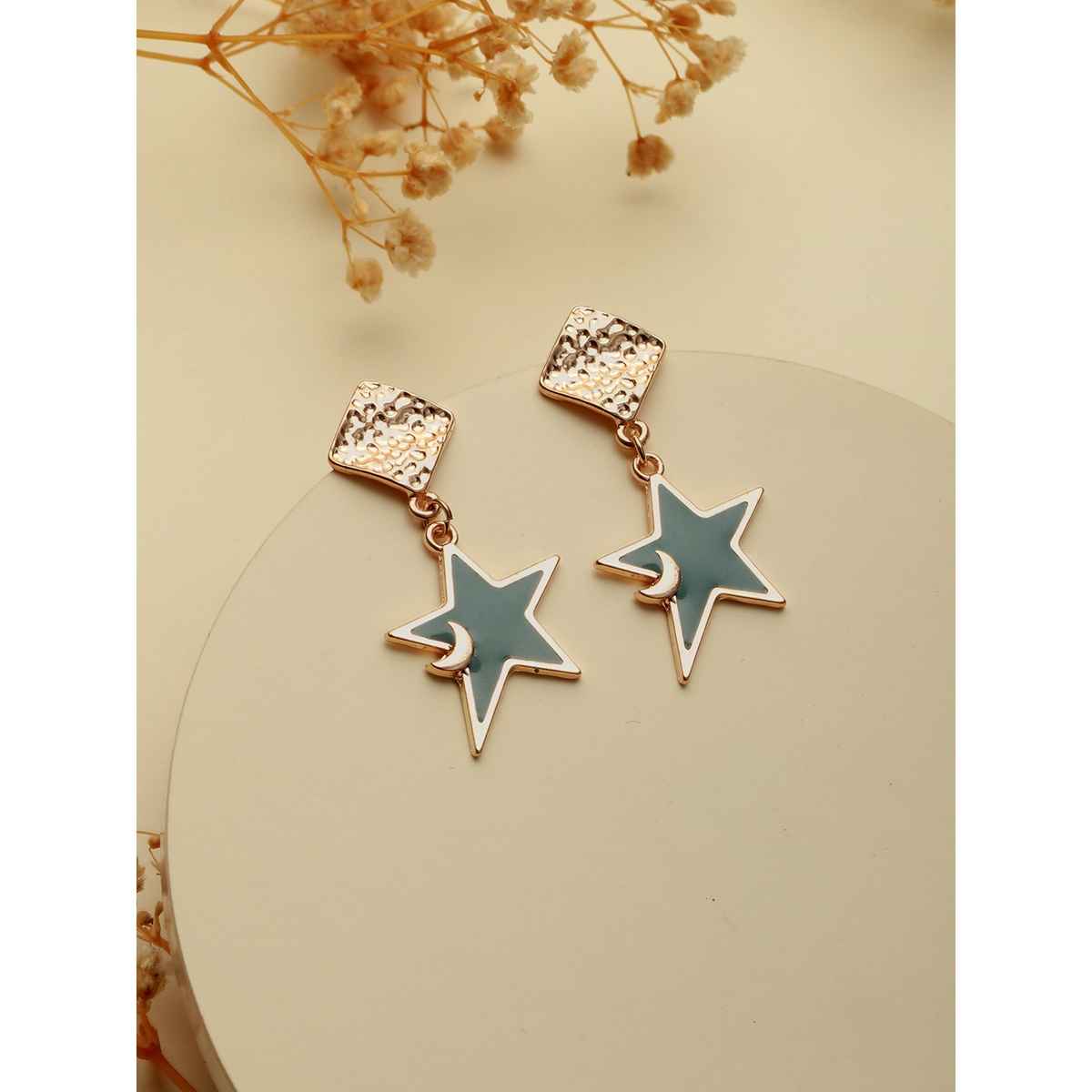 Priyaasi Round Black Rose Gold-Plated Stud Earrings