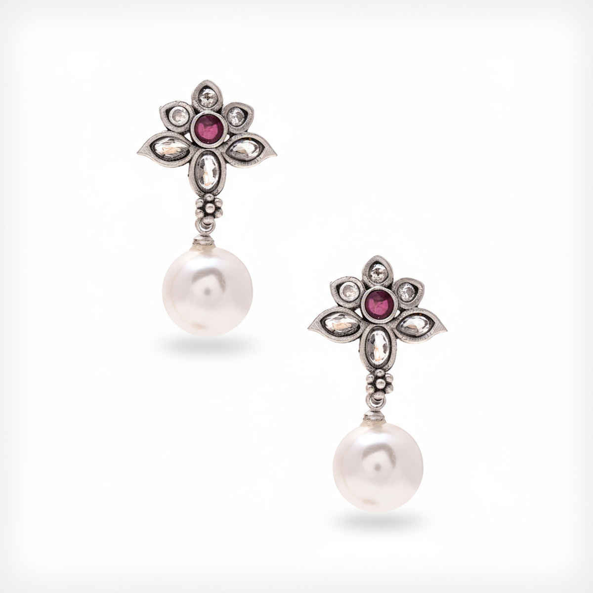 Priyaasi Silver oxidised stone studded drop earring for women