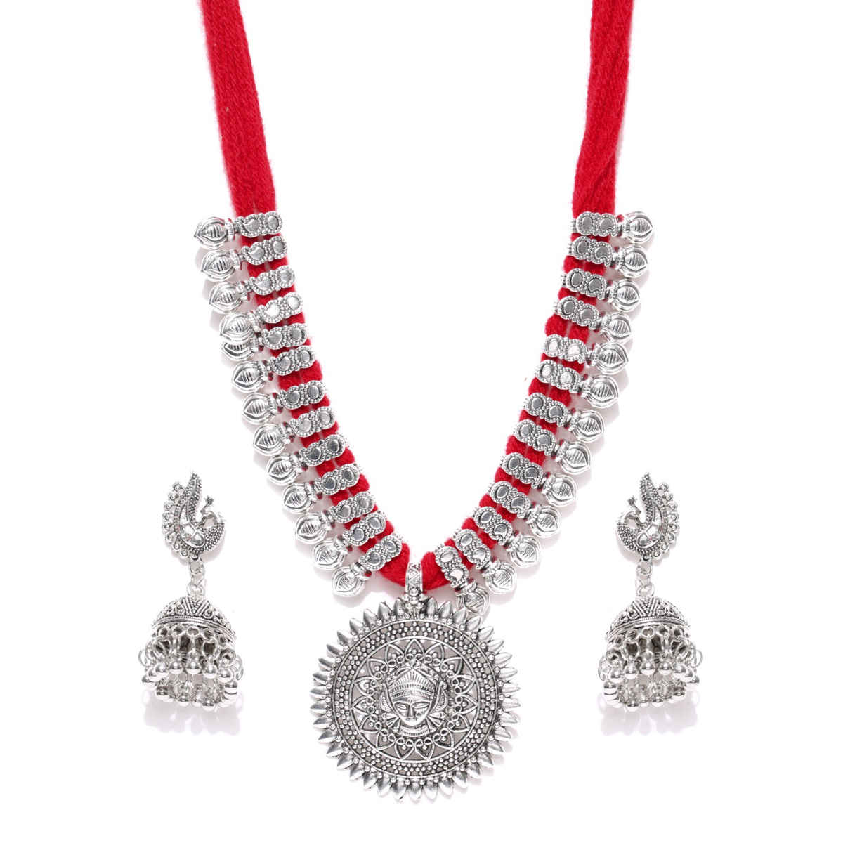 Youbella Stylish Latest Traditional Jewellery Silver Plated Jewellery Set For Women(Red)(Ybnk - 5498)