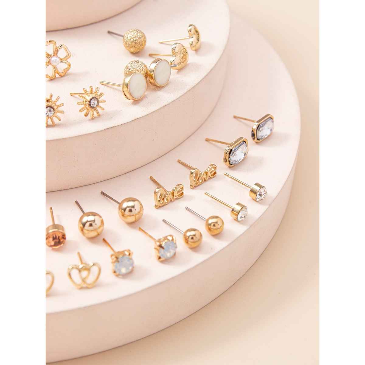 Shining Diva Fashion 30 Pairs Combo Set Stylish Crystal Pearl Earrings for Women and Girls 14784er