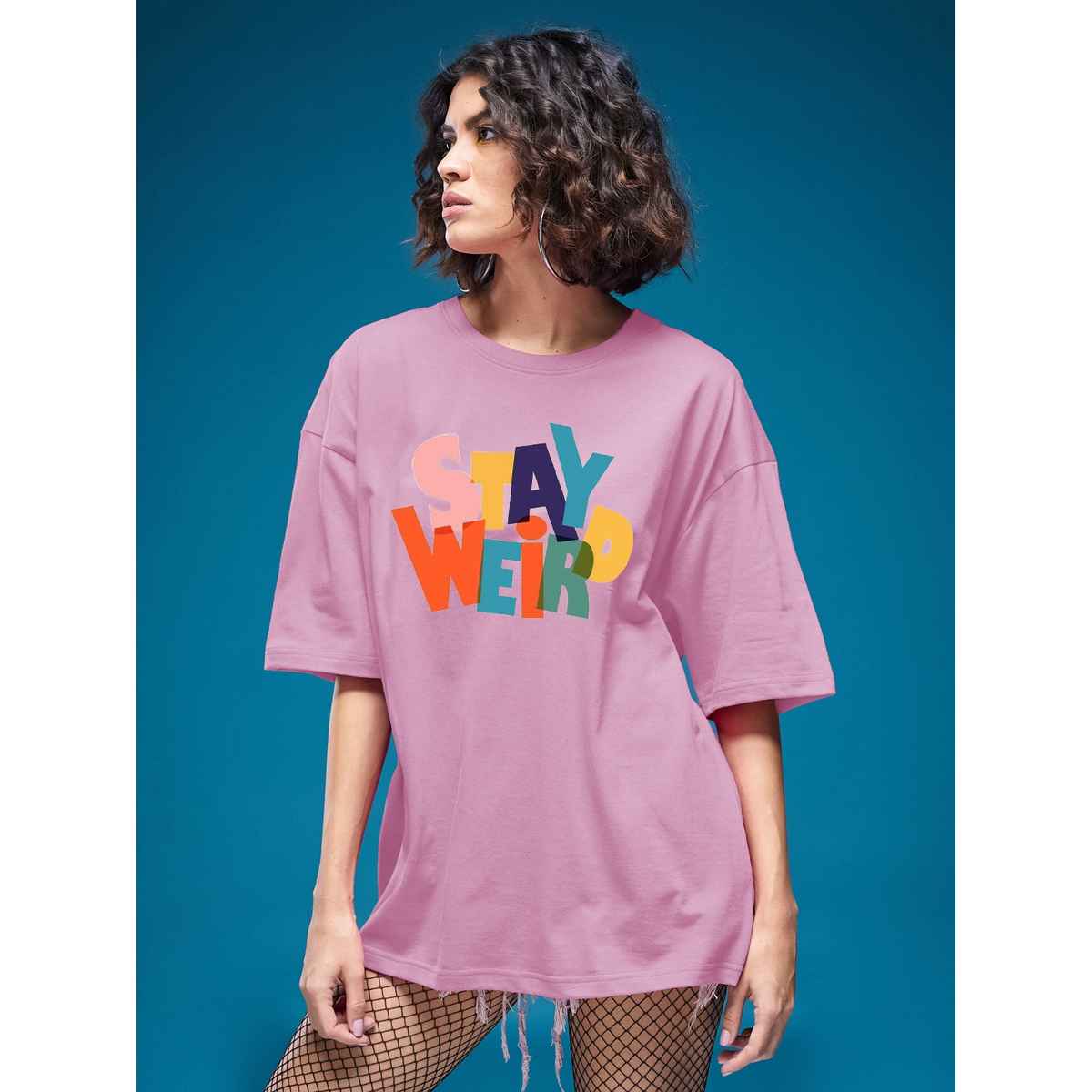 Smartees Women's Oversize Printed T-shirt | WW - 2037 | Pink - L