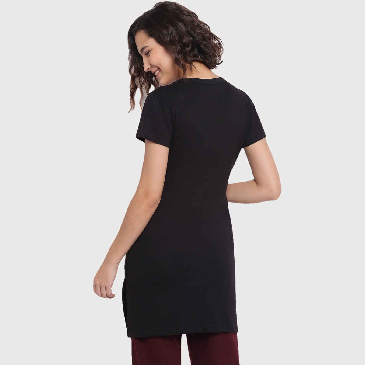 Duchess Women's Regular Fit Stylish Long T-shirt | Black - 2XL
