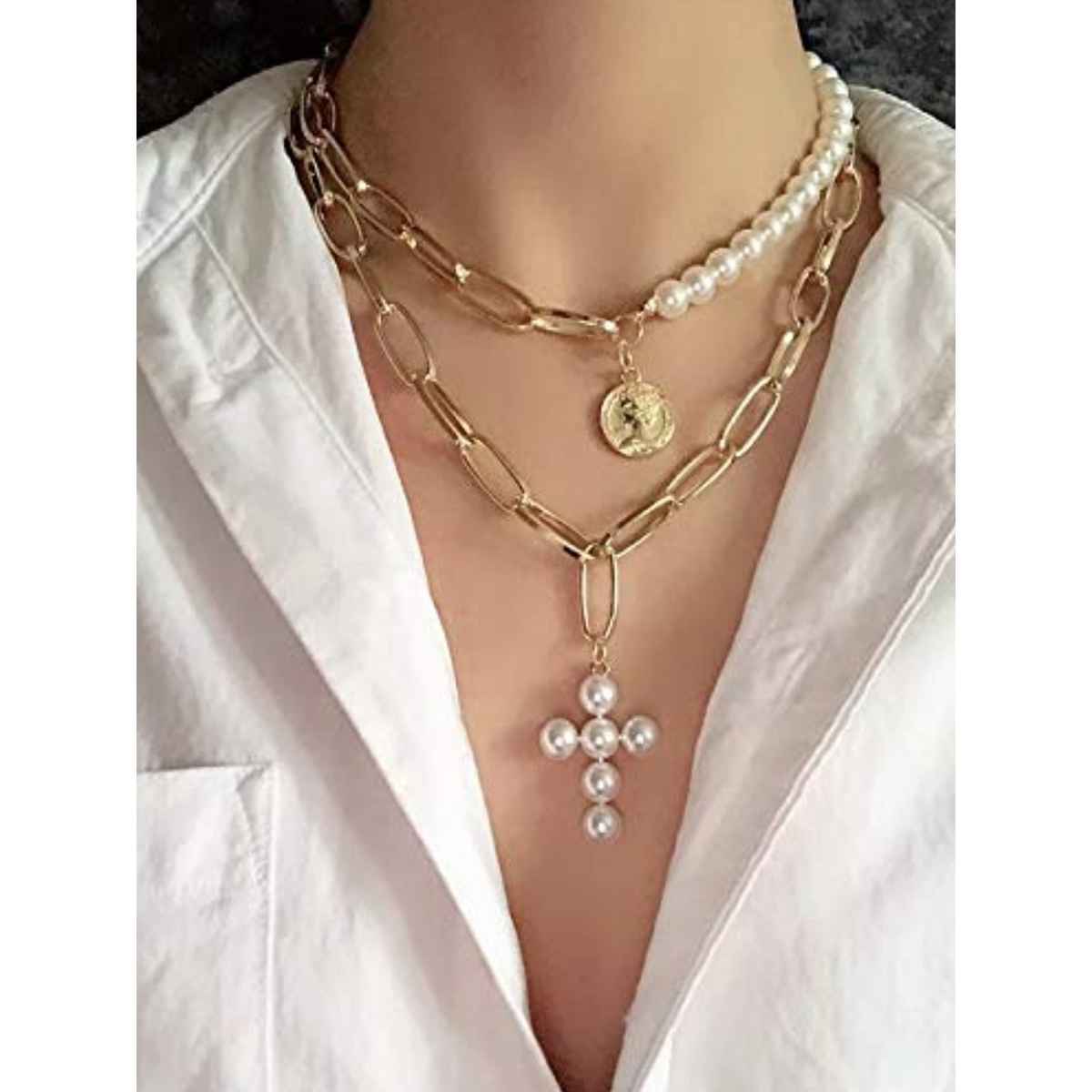 YouBella Latest Design Trendy Multi Layer Necklace Gold Plated Multi Strand for Women (YBNK - 5786)