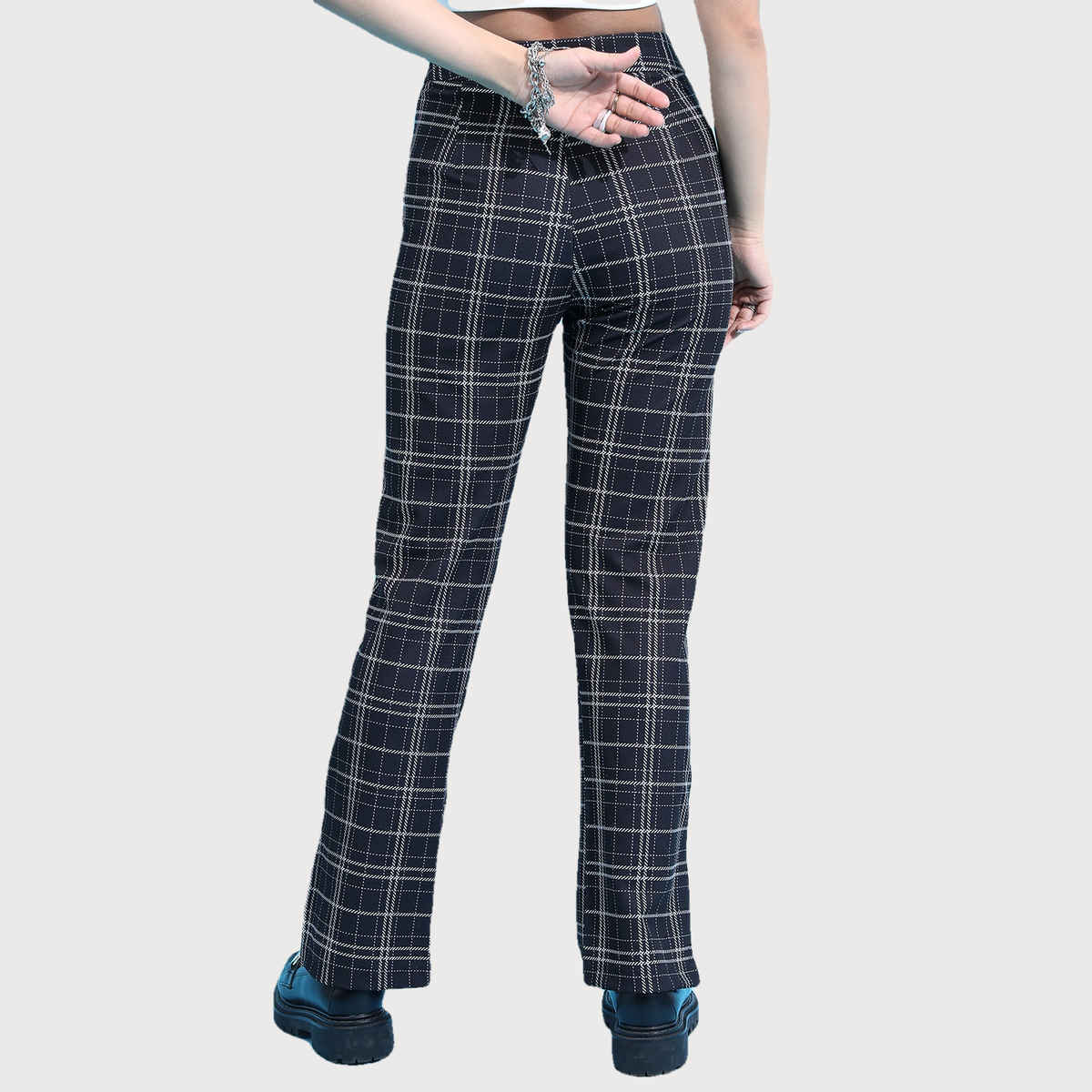 Ketch Women's Mid-Rise Plain Checked Trousers | Multicolor - 28