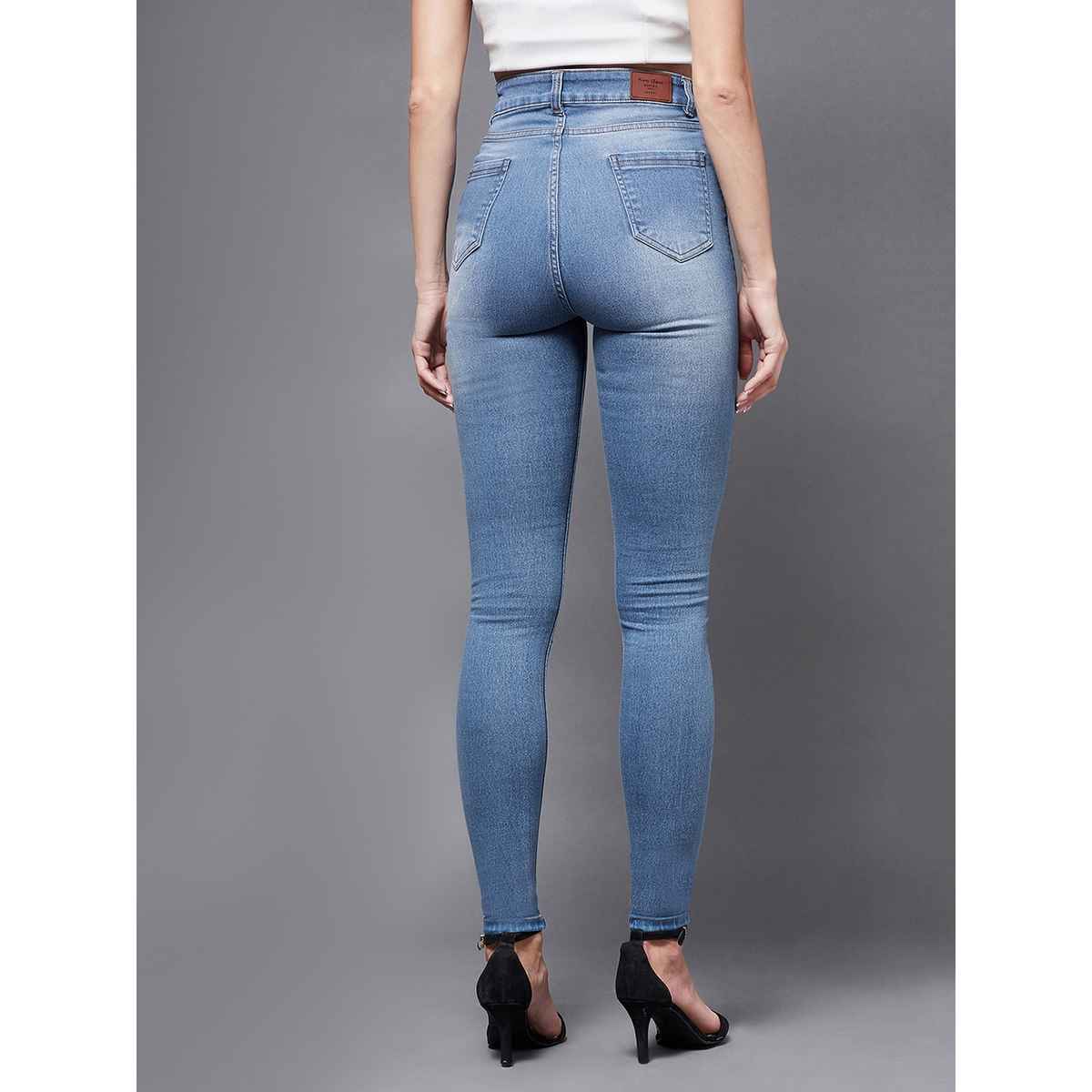 Miss Chase Women s Seashell Nacre Highwaist Denim Pant | Blue | 30