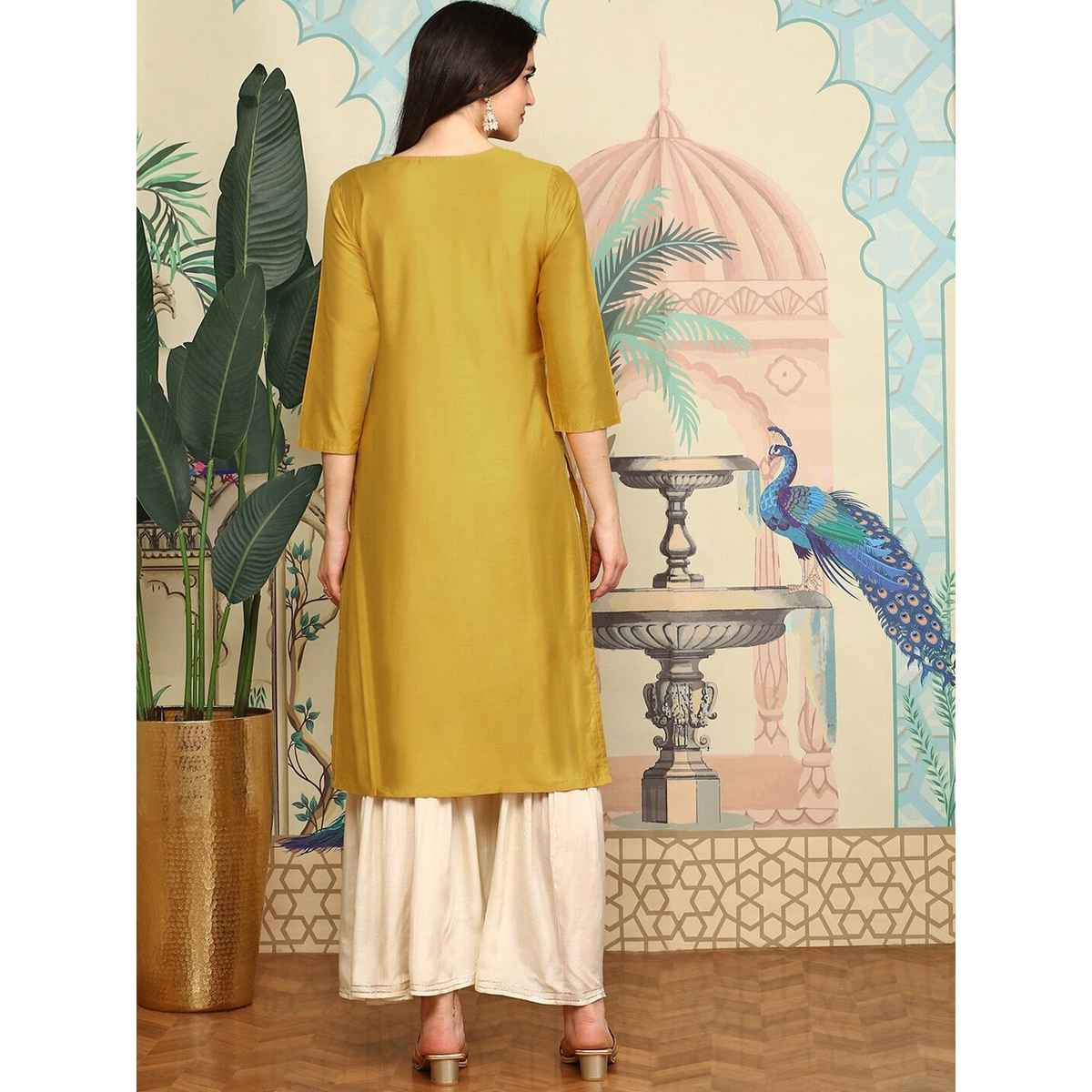 Ishin Women Poly Viscose Kurta | INWKAS24160 | Mustard - L