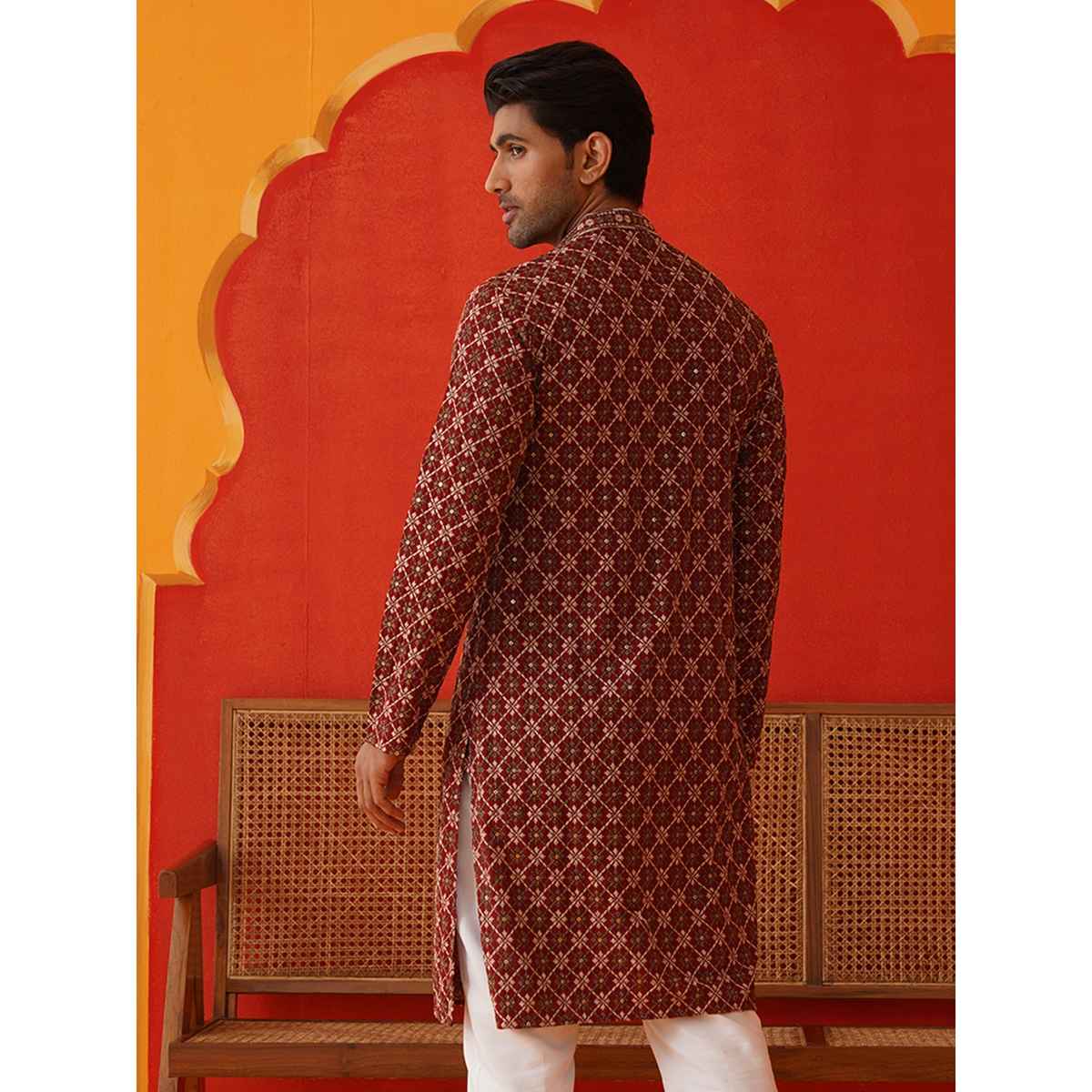 Jompers Embroidered Kurtas For Men s | KO 5127 | Maroon | XXL
