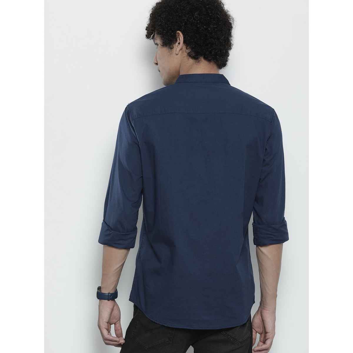 The Indian Garage Co Men's Regular Fit Solid Casual Shirt | Dark Blue - XL