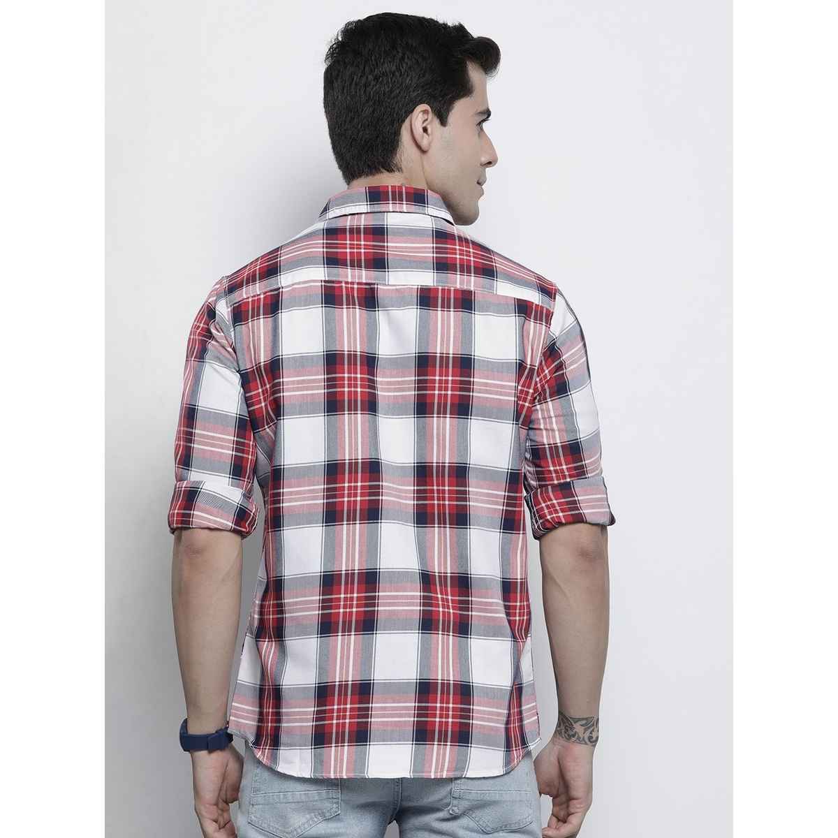 The Indian Garage Co Men's Regular Fit Checkered Casual Shirt | Red - L