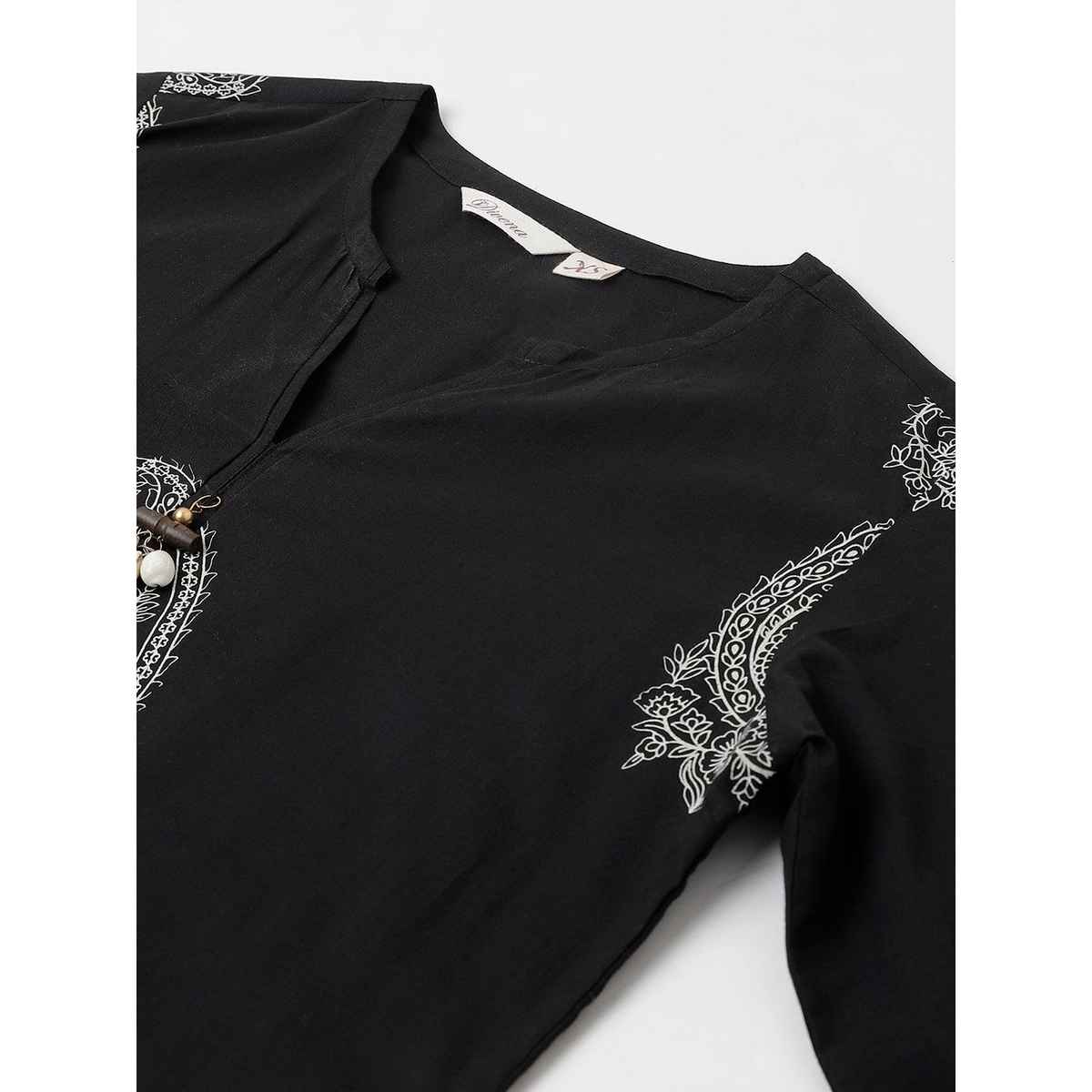 Divena Women's Cotton Straight Kurta with Curve Hem Pant Set | DK0800 | Black - S