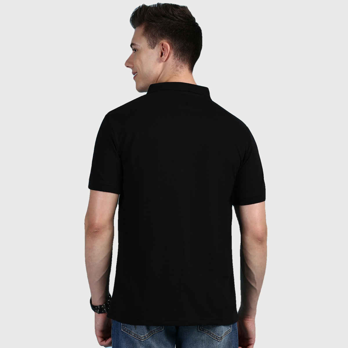Lux Cozi Men's Solid Cotton Polo T-shirt with Pocket | Black - S