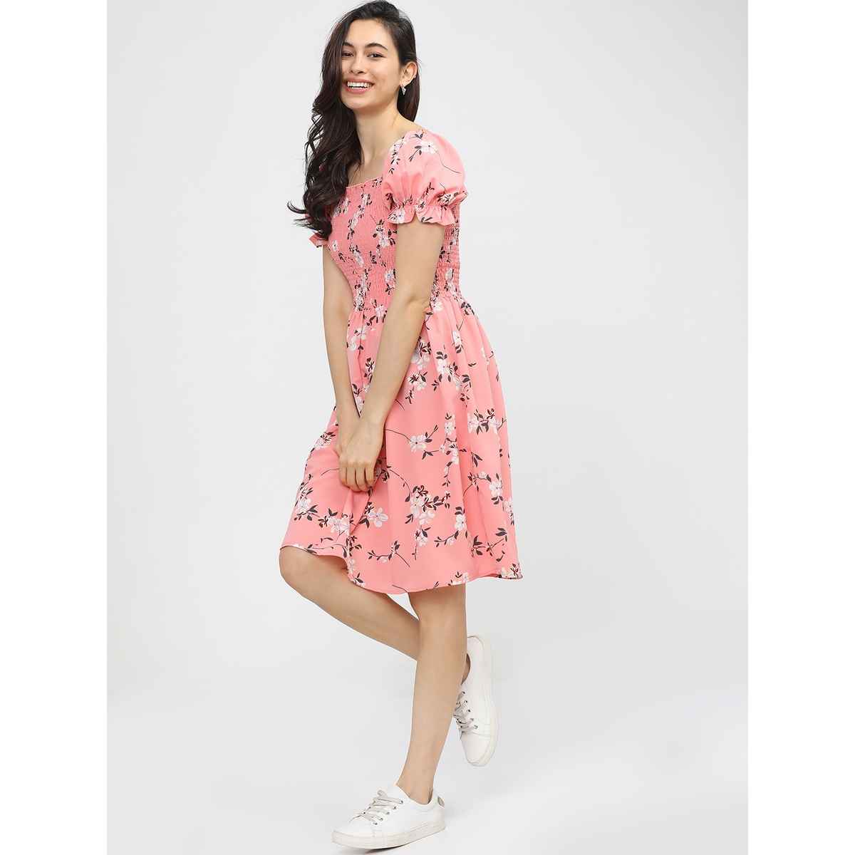 Tokyo Talkies Women's Coral Floral Dress | Pink - L