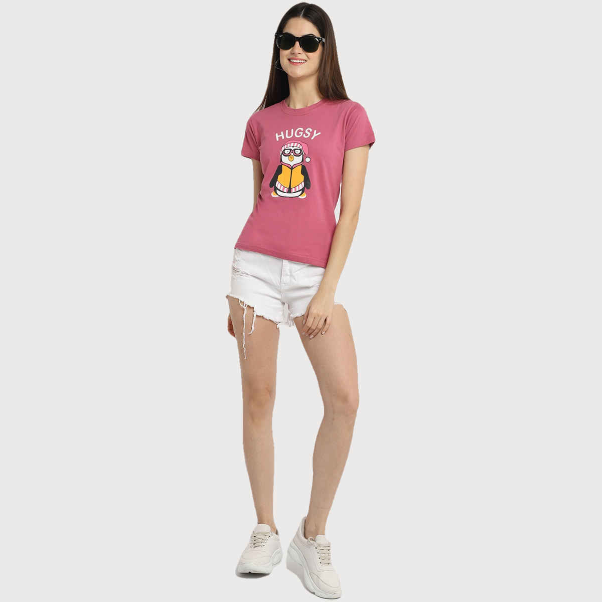 Fabflee Women Regular Cotton Printed Round Neck Tshirt | Pink | FAB-WT-35 | M