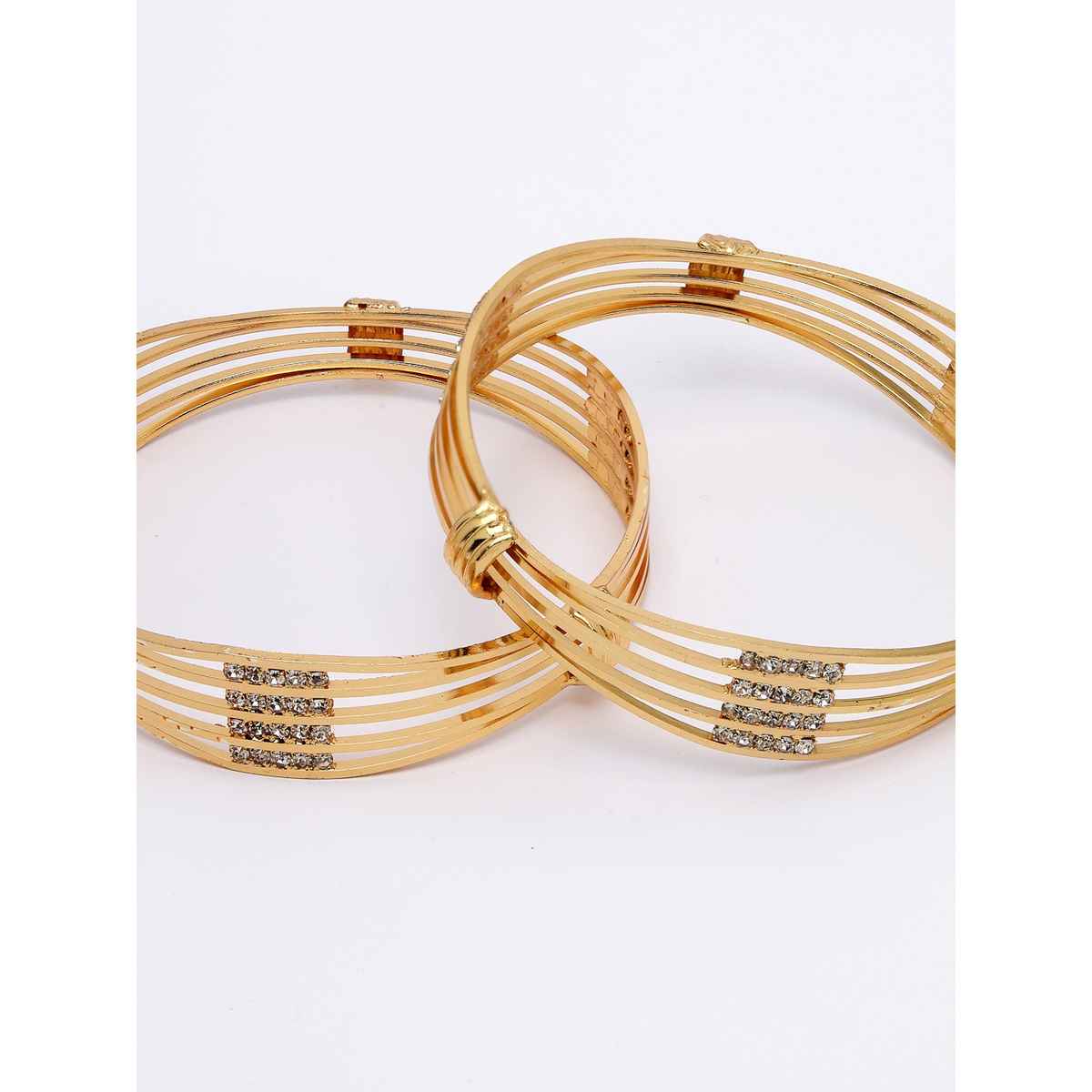 NVR Women's Set of 2 Gold Plated American Diamond-studded Bangles | NVR2345-L