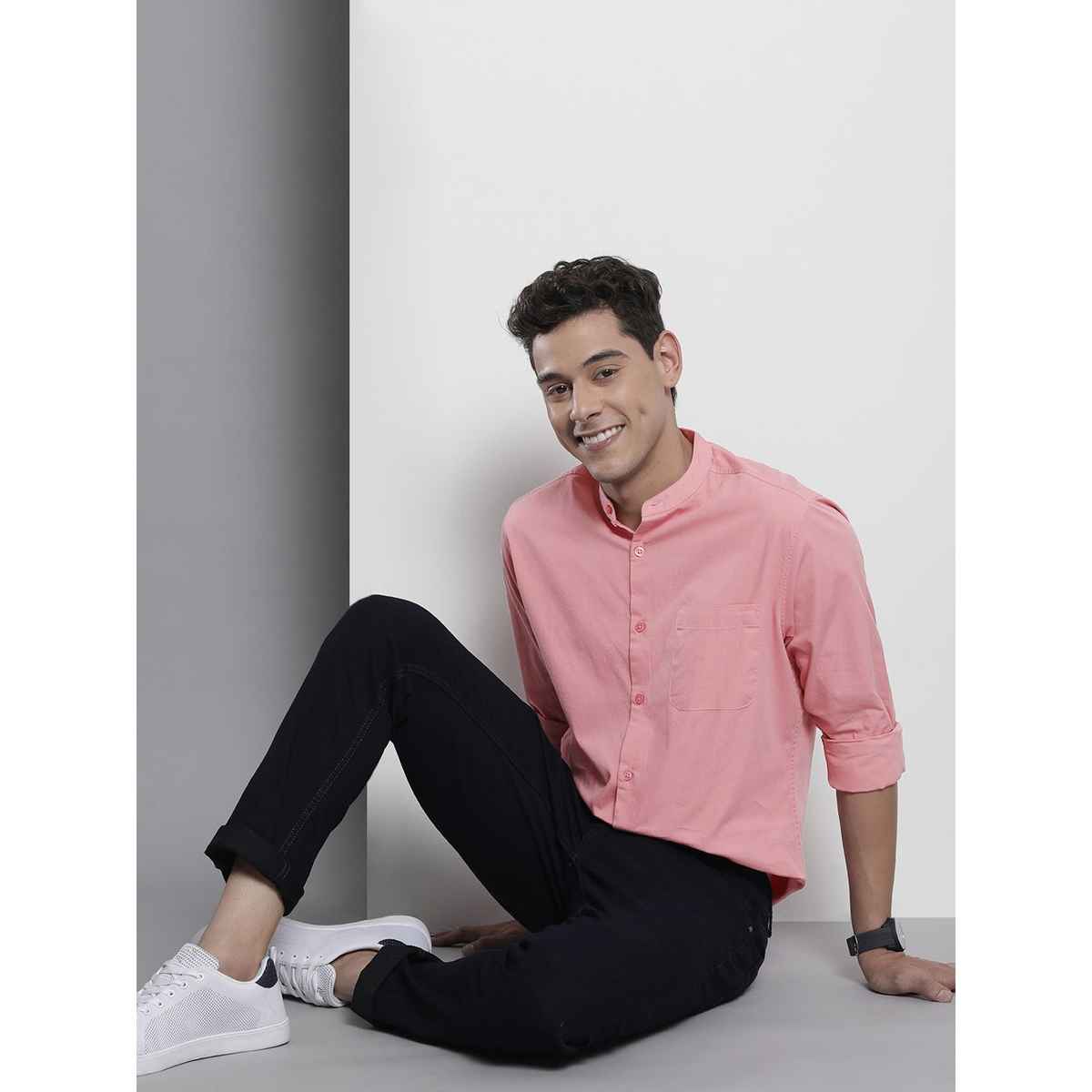 The Indian Garage Co Men's Regular Fit Solid Casual Shirt | Pink - XL