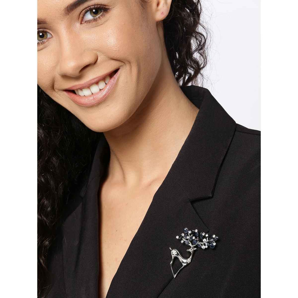 Youbella Crystal Jewellery Silver Plated Brooches For Women (Silver) (Yb - Brooch - 78)