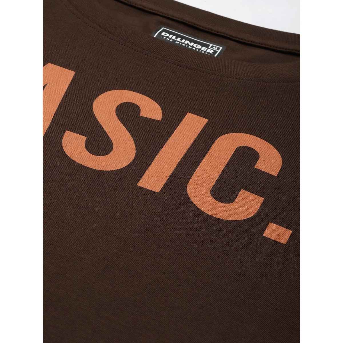 Dillinger Men's T-shirt Oversized Typography Printed Drop-Shoulder Pure Cotton | Brown - M